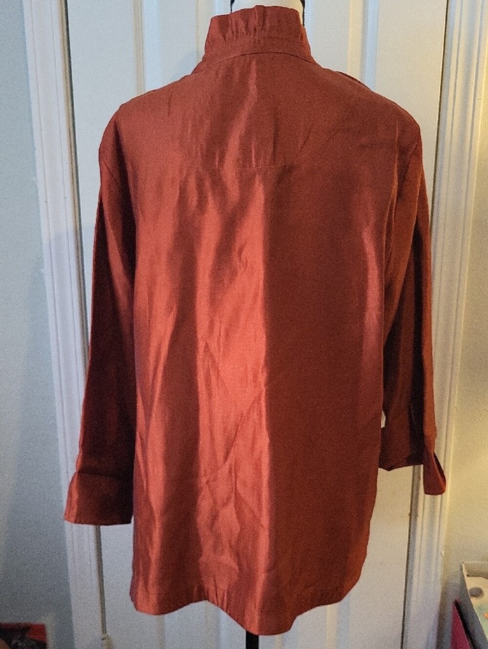 Multiples Shimmering Rust Colored Satin Button-Up Top - Picture 4 of 7